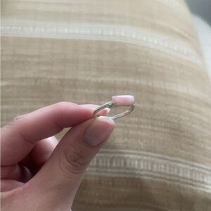 Dainty Pink Opal bar ring. 925 Sterling Silver Size 7.5